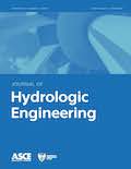 Journal of Hydrologic Engineering cover with an image of a water turbine on a blue background. The journal title, ASCE logo, and Environmental and Water Resources Institute logo are displayed as well.